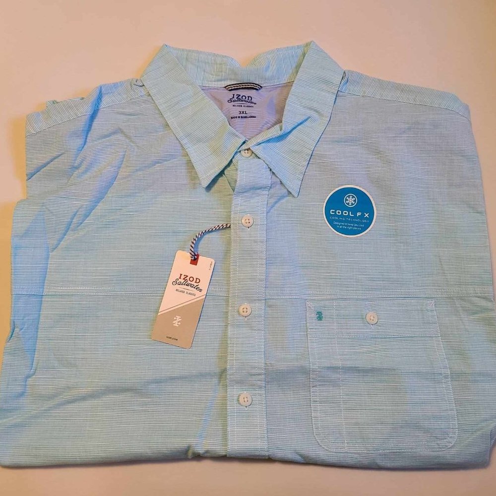 Blue IZOD Men's Saltwater Dockside Chambray Short Sleeve Button Down Solid